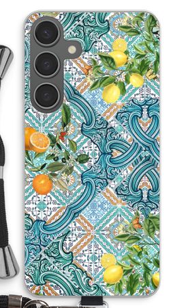 Blue tiles, lemons and oranges