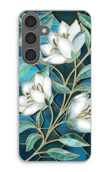 Blue stained glass flowers