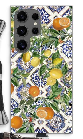 Blue tiles, lemons and oranges