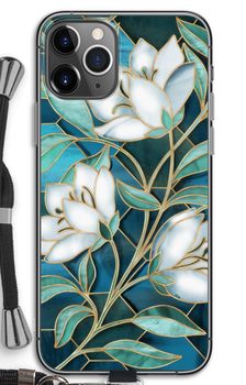 Blå blommor i färgat glas