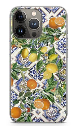 Blue tiles, lemons and oranges