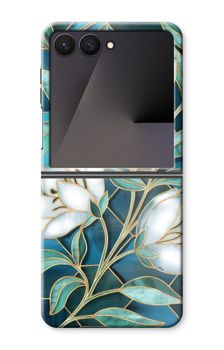 Blaue Glasmalerei Blumen