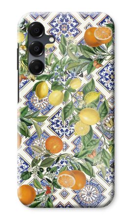Blue tiles, lemons and oranges