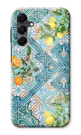 Blue tiles, lemons and oranges