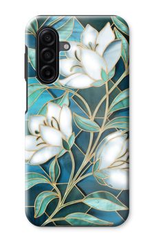 Blue stained glass flowers