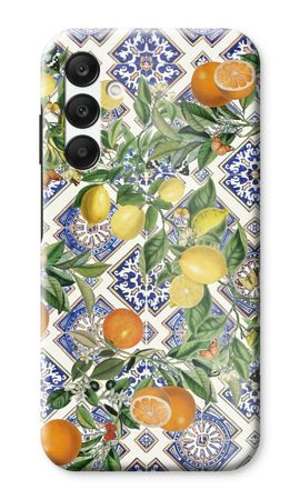 Blue tiles, lemons and oranges