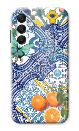 Blue tiles and oranges