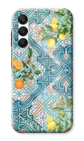 Blue tiles, lemons and oranges