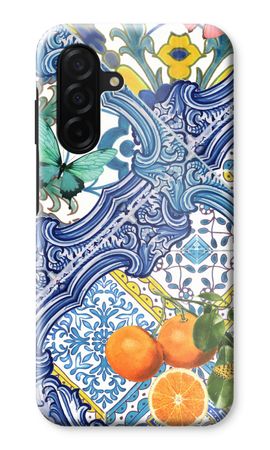 Blue tiles and oranges