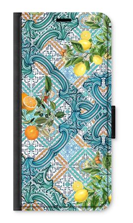 Blue tiles, lemons and oranges
