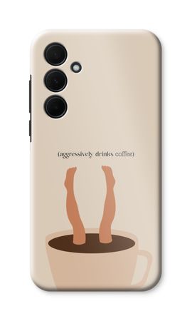 Aggressively drinks coffee