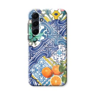Blue tiles and oranges