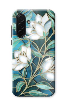 Flores azules de vidriera