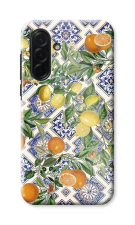 Blue tiles, lemons and oranges