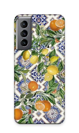 Blue tiles, lemons and oranges