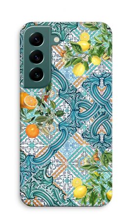 Blue tiles, lemons and oranges