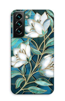 Blauwe glas-in-lood bloemen