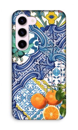 Blue tiles and oranges