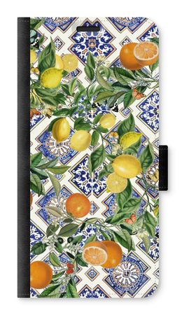 Blue tiles, lemons and oranges