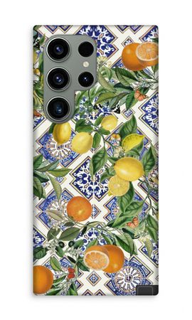 Blue tiles, lemons and oranges