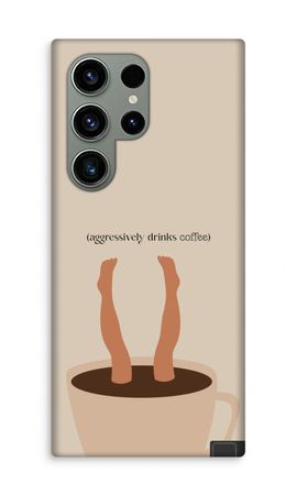 Aggressively drinks coffee