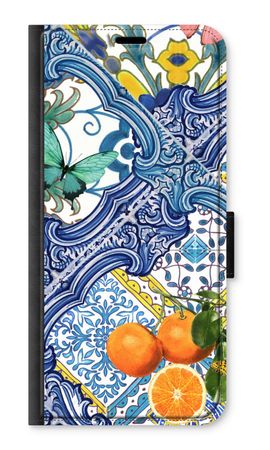 Blue tiles and oranges