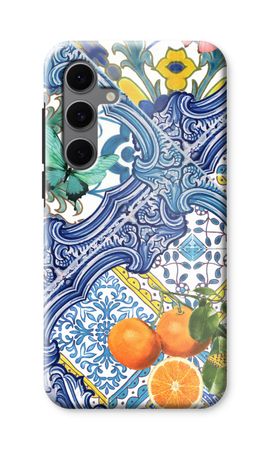 Blue tiles and oranges