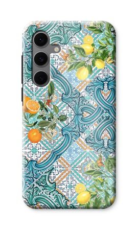 Blue tiles, lemons and oranges