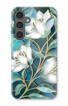 Blue stained glass flowers