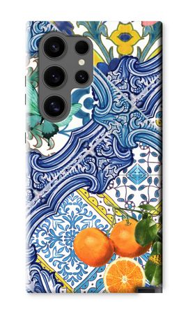 Blue tiles and oranges