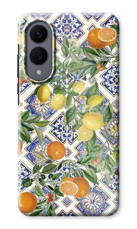 Blue tiles, lemons and oranges