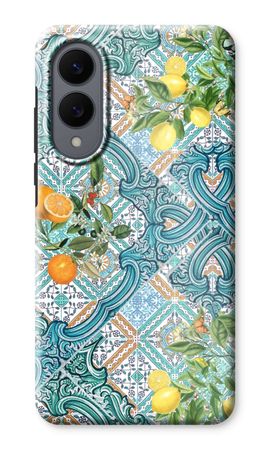 Blue tiles, lemons and oranges