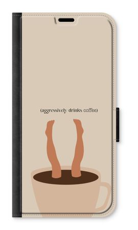 Aggressively drinks coffee