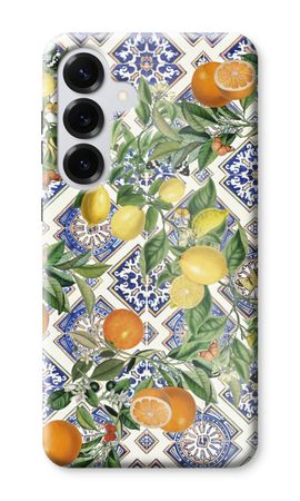 Blue tiles, lemons and oranges