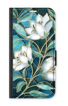 Blauwe glas-in-lood bloemen