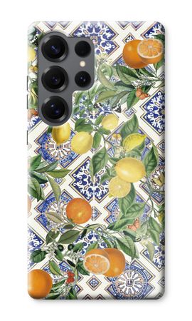 Blue tiles, lemons and oranges