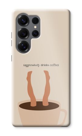 Aggressively drinks coffee