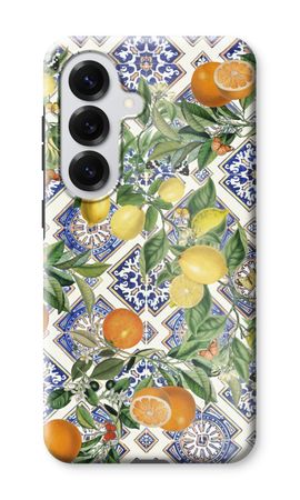 Blue tiles, lemons and oranges