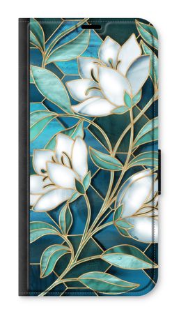 Blauwe glas-in-lood bloemen
