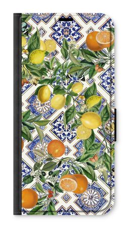 Blue tiles, lemons and oranges