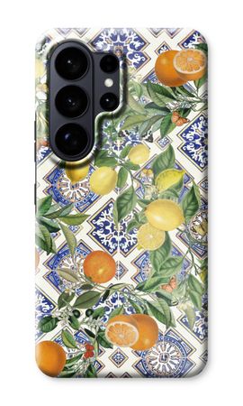 Blue tiles, lemons and oranges