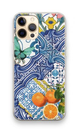 Blaue Fliesen und Orangen
