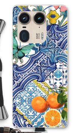 Blue tiles and oranges