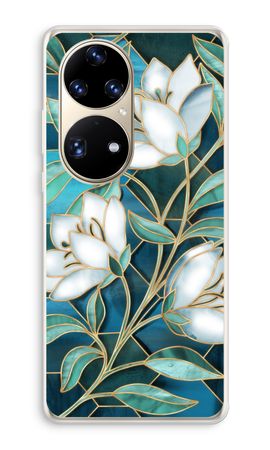 Blue stained glass flowers