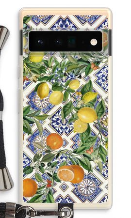 Piastrelle blu, limoni e arance