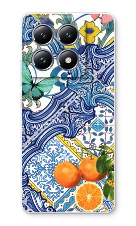 Blue tiles and oranges