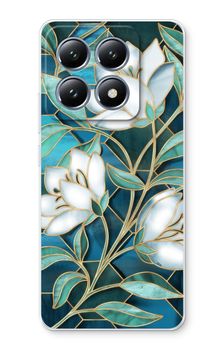 Blue stained glass flowers