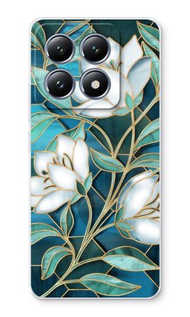 Blauwe glas-in-lood bloemen