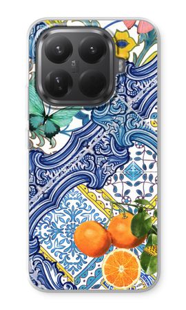 Blue tiles and oranges