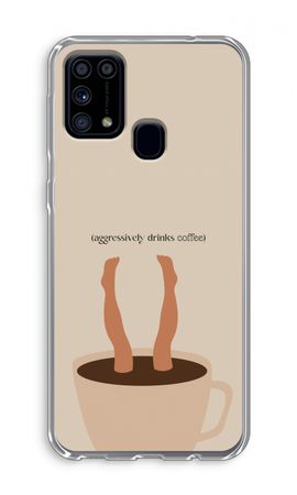 Aggressively drinks coffee